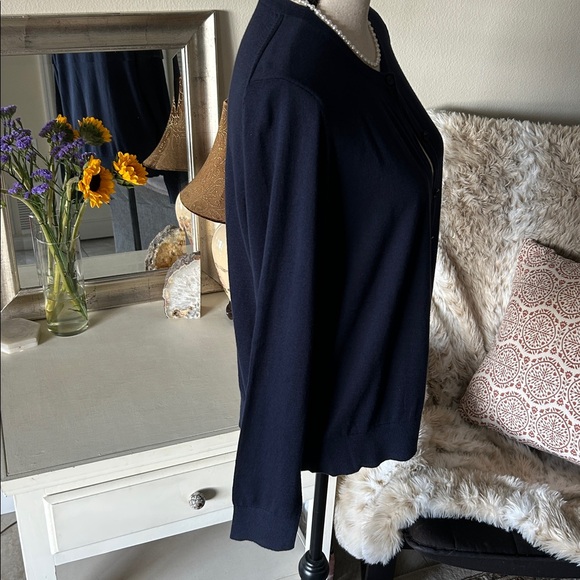Ann Taylor Vtg navy blue cotton button down classic cardigan sweater L - Picture 7 of 11